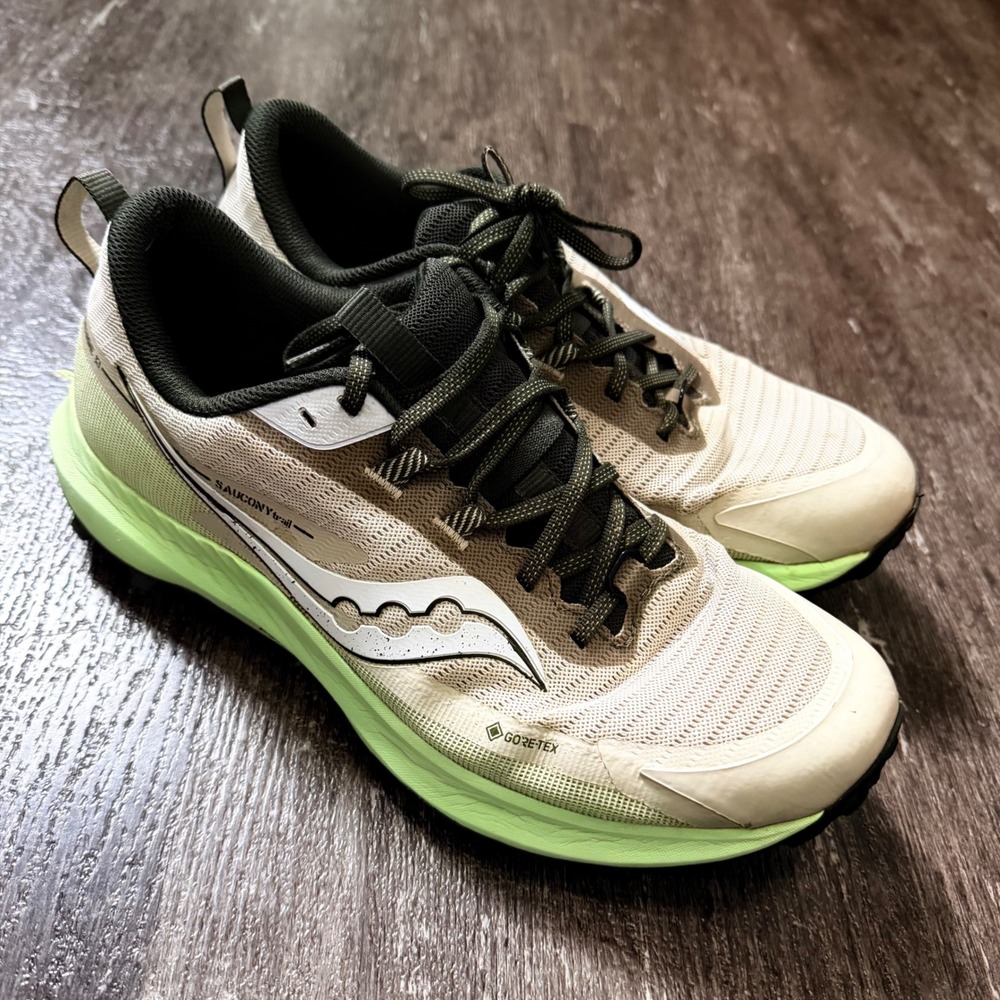 Saucony Peregrine 13 GTX Mens 10.5 Bone Green Waterproof Trail Running Shoes